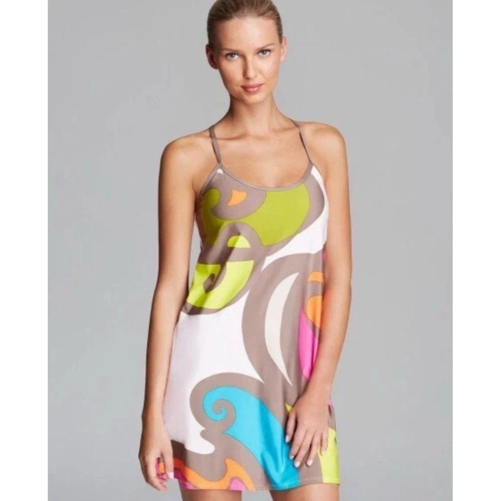 Trina Turk New Pop Wave Swim Cover Tunic Dress built in bra pockets MD
